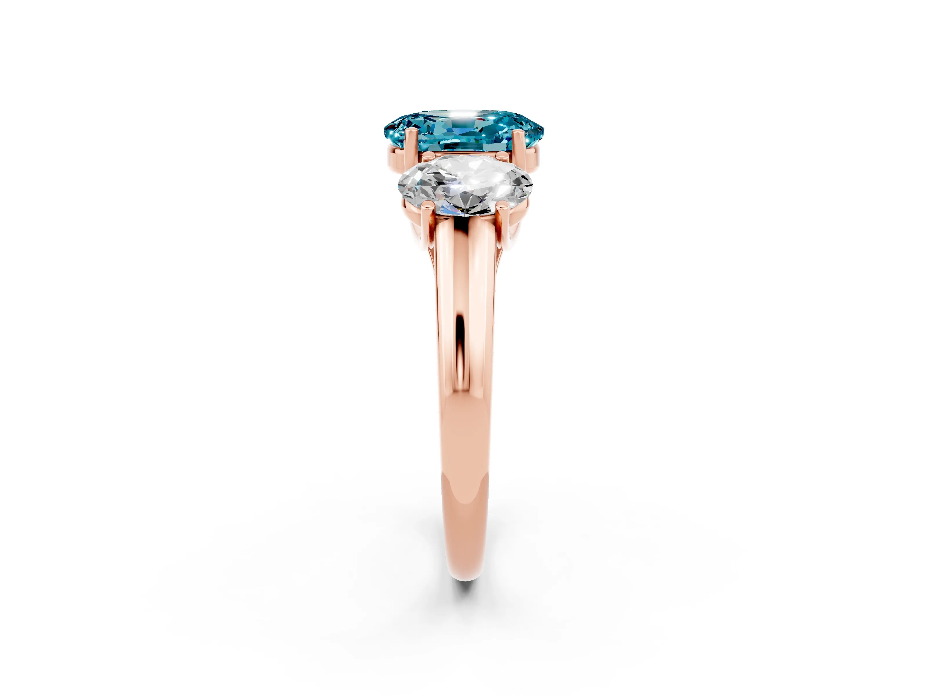 Rose gold Three-Stone Oval Cut Blue Topaz Engagement Ring with Prong Setting_2