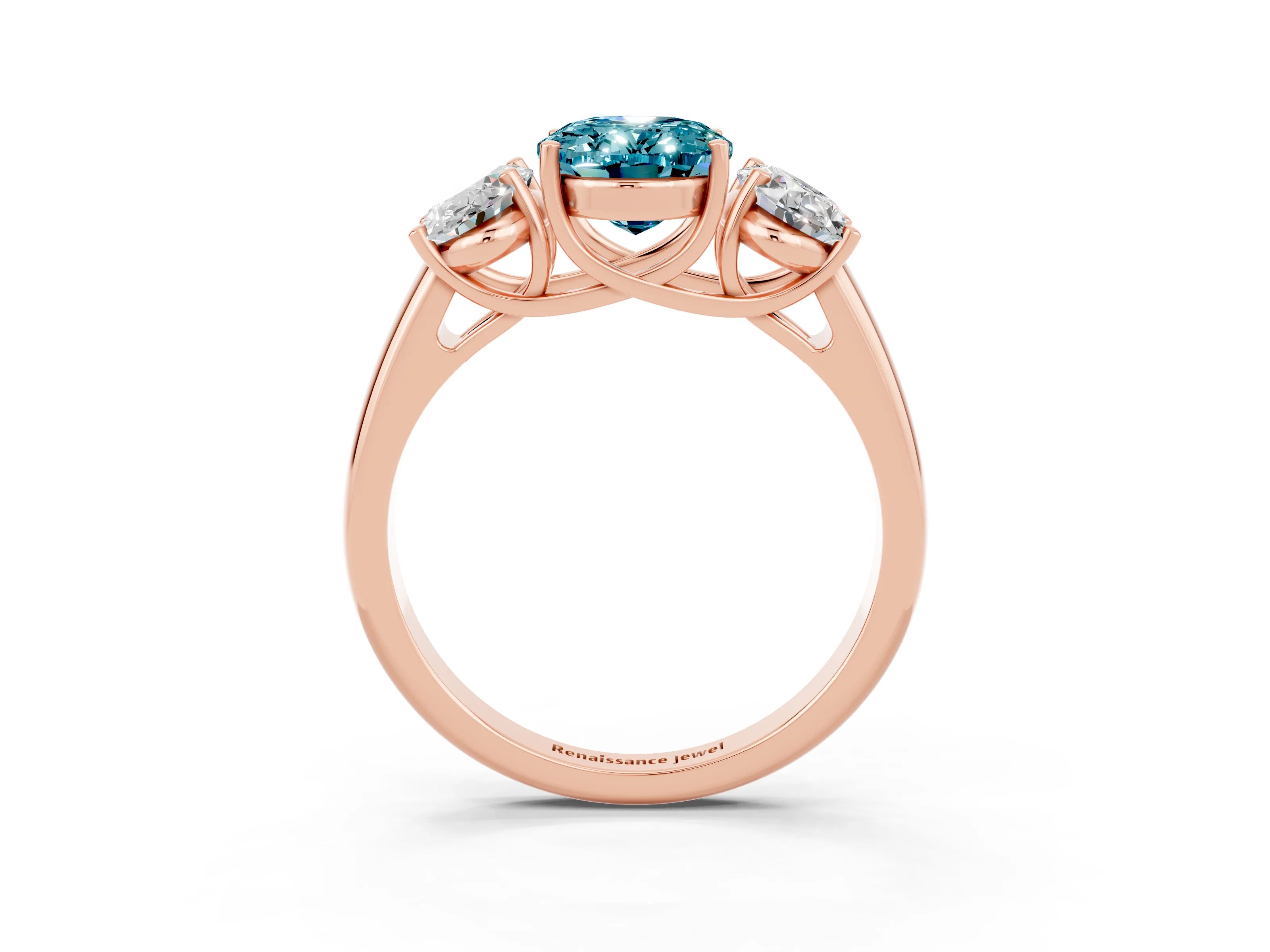 Rose gold Three-Stone Oval Cut Blue Topaz Engagement Ring with Prong Setting_3