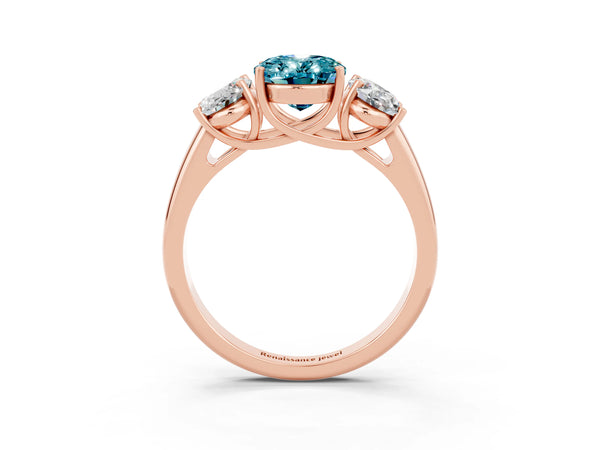 Rose gold Three-Stone Oval Cut Blue Topaz Engagement Ring with Prong Setting