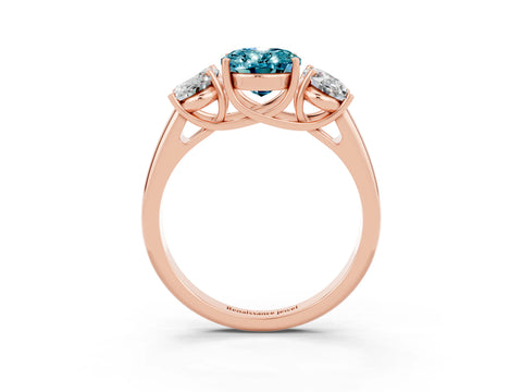 Rose gold Three-Stone Oval Cut Blue Topaz Engagement Ring with Prong Setting_3