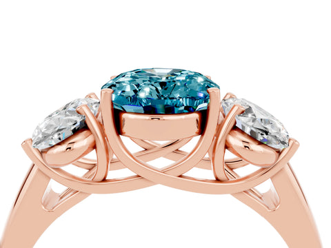 Rose gold Three-Stone Oval Cut Blue Topaz Engagement Ring with Prong Setting_4