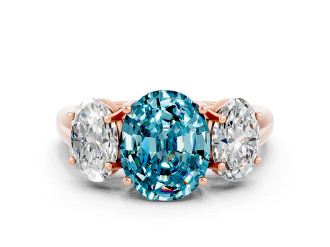 Rose gold Three-Stone Oval Cut Blue Topaz Engagement Ring with Prong Setting