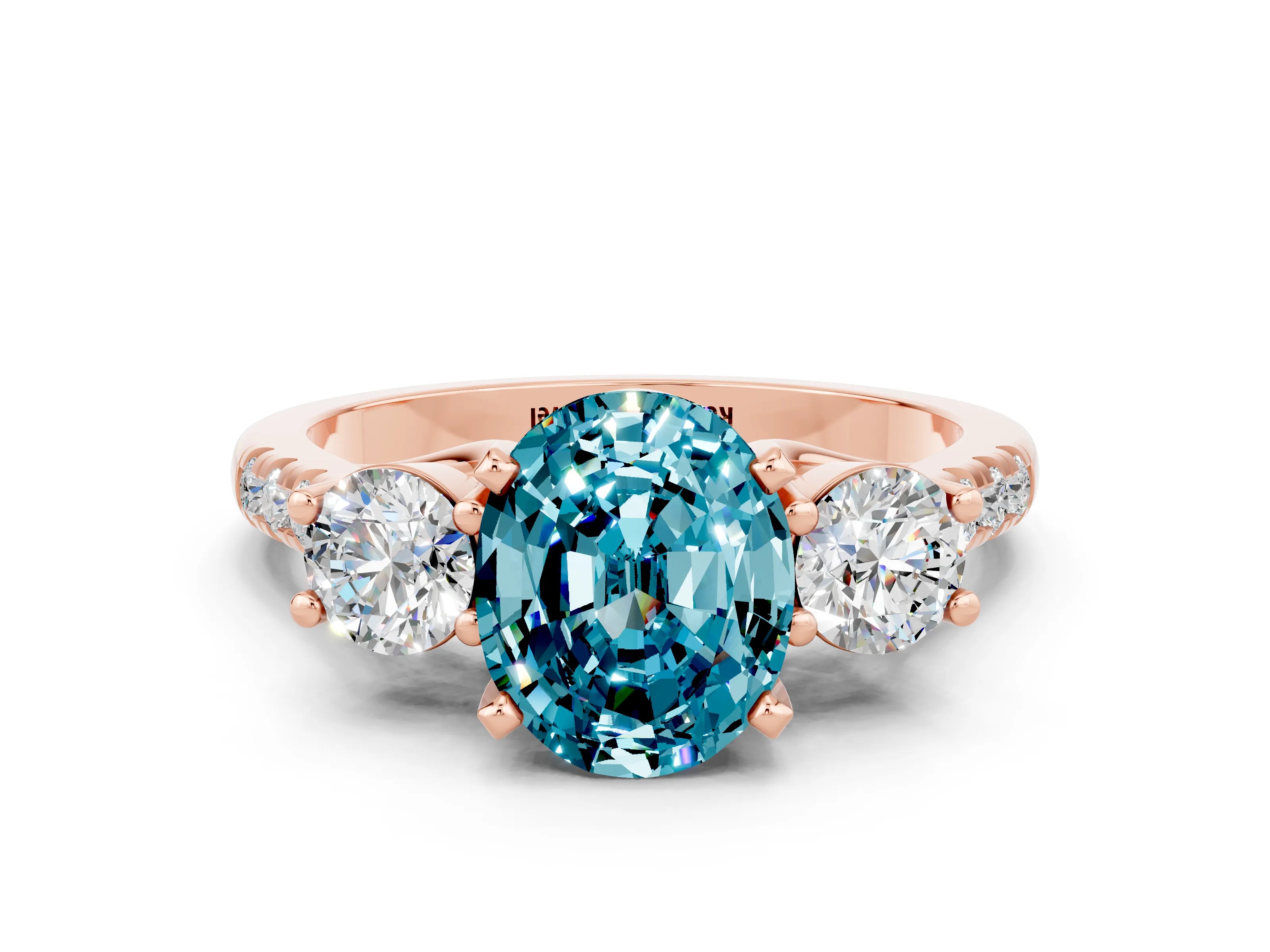 Rose gold Three-Stone Oval Cut Blue Topaz Pavé Band with Four-Prong Setting