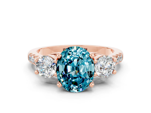 Rose gold Three-Stone Oval Cut Blue Topaz Pavé Band with Four-Prong Setting