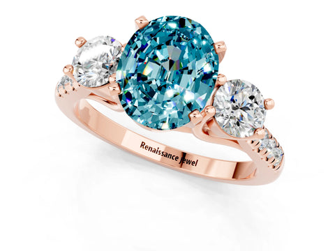 Rose gold Three-Stone Oval Cut Blue Topaz Pavé Band with Four-Prong Setting_1