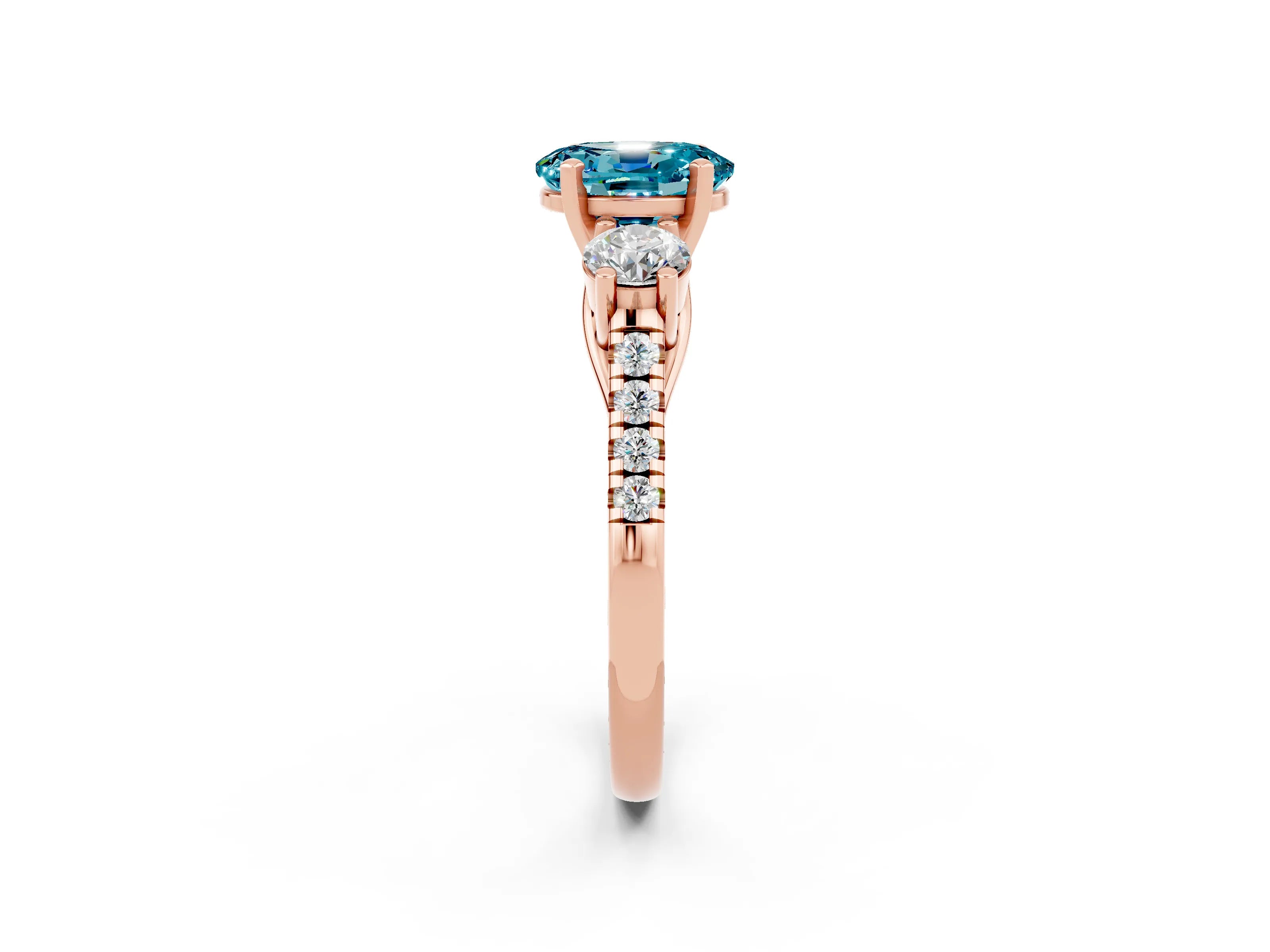 Rose gold Three-Stone Oval Cut Blue Topaz Pavé Band with Four-Prong Setting_2