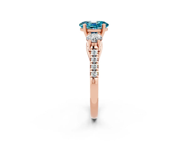 Rose gold Three-Stone Oval Cut Blue Topaz Pavé Band with Four-Prong Setting