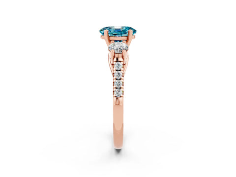 Rose gold Three-Stone Oval Cut Blue Topaz Pavé Band with Four-Prong Setting_2