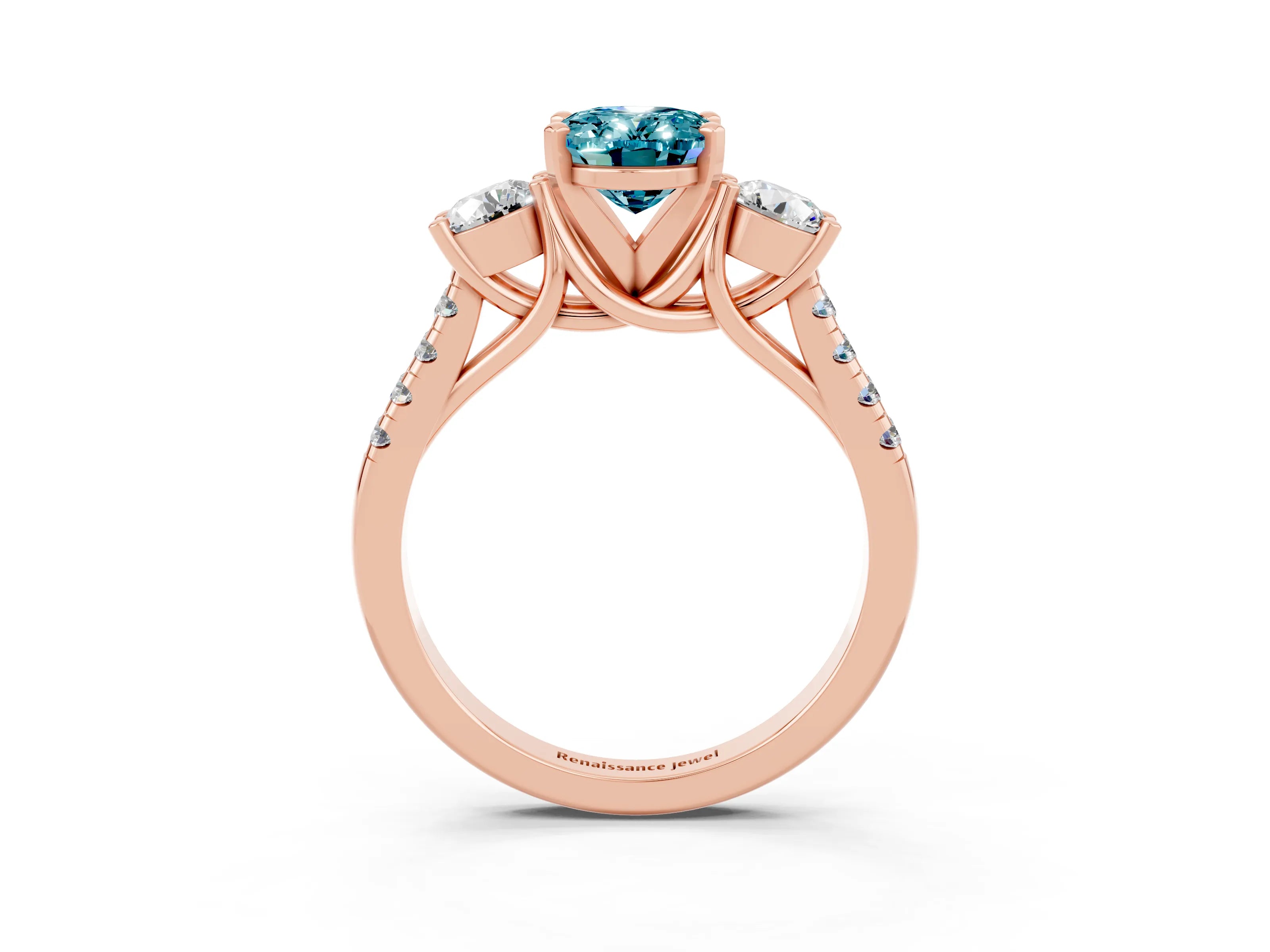 Rose gold Three-Stone Oval Cut Blue Topaz Pavé Band with Four-Prong Setting_3