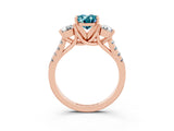 Rose gold Three-Stone Oval Cut Blue Topaz Pavé Band with Four-Prong Setting_3