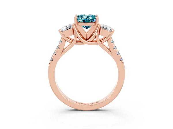 Rose gold Three-Stone Oval Cut Blue Topaz Pavé Band with Four-Prong Setting