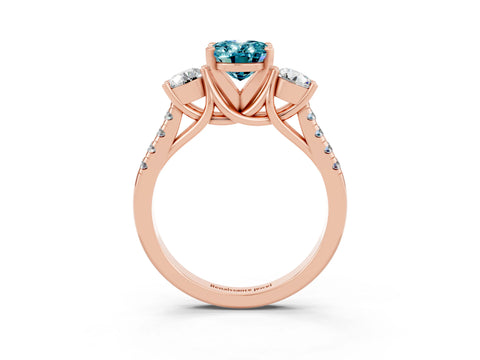 Rose gold Three-Stone Oval Cut Blue Topaz Pavé Band with Four-Prong Setting_3