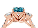 Rose gold Three-Stone Oval Cut Blue Topaz Pavé Band with Four-Prong Setting_4