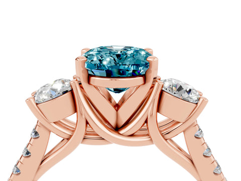 Rose gold Three-Stone Oval Cut Blue Topaz Pavé Band with Four-Prong Setting_4