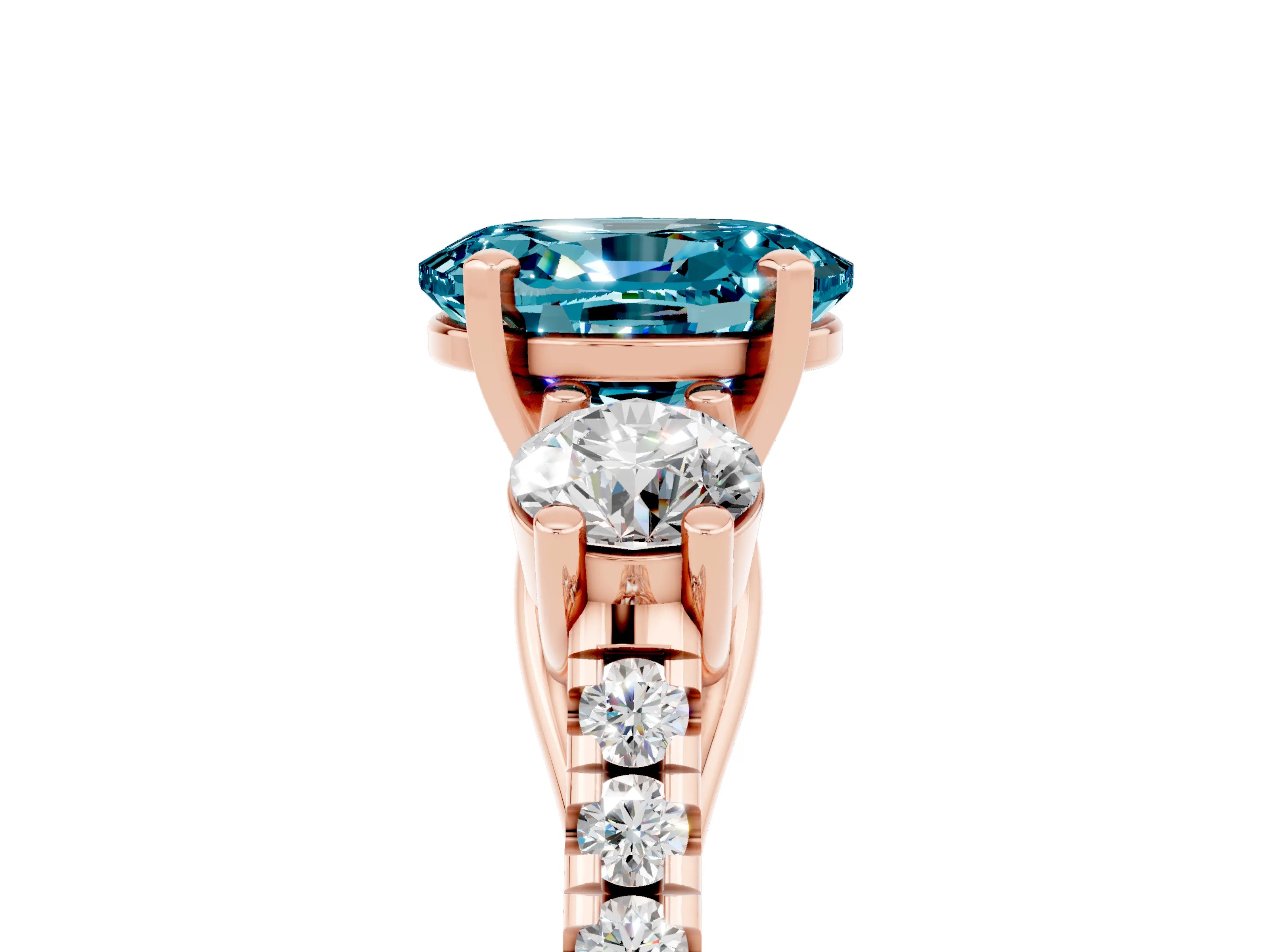 Rose gold Three-Stone Oval Cut Blue Topaz Pavé Band with Four-Prong Setting_5