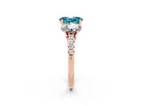 Rose gold Three-Stone Oval Cut Blue Topaz Ring with Pavé Band and Prong Setting_14