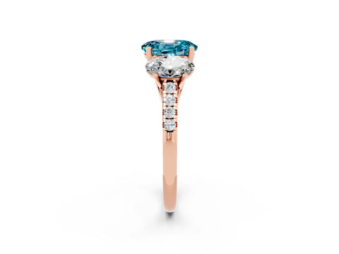 Rose gold Three-Stone Oval Cut Blue Topaz Ring with Pavé Band and Prong Setting_14