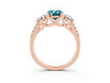 Rose gold Three-Stone Oval Cut Blue Topaz Ring with Pavé Band and Prong Setting_15