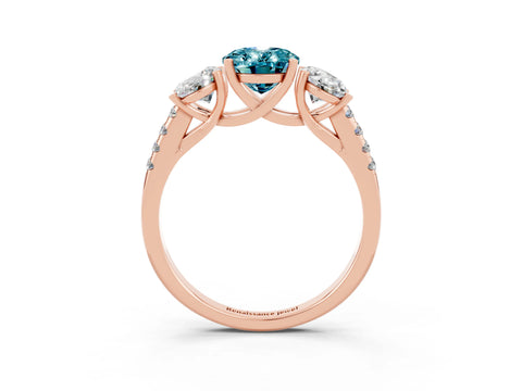 Rose gold Three-Stone Oval Cut Blue Topaz Ring with Pavé Band and Prong Setting_15