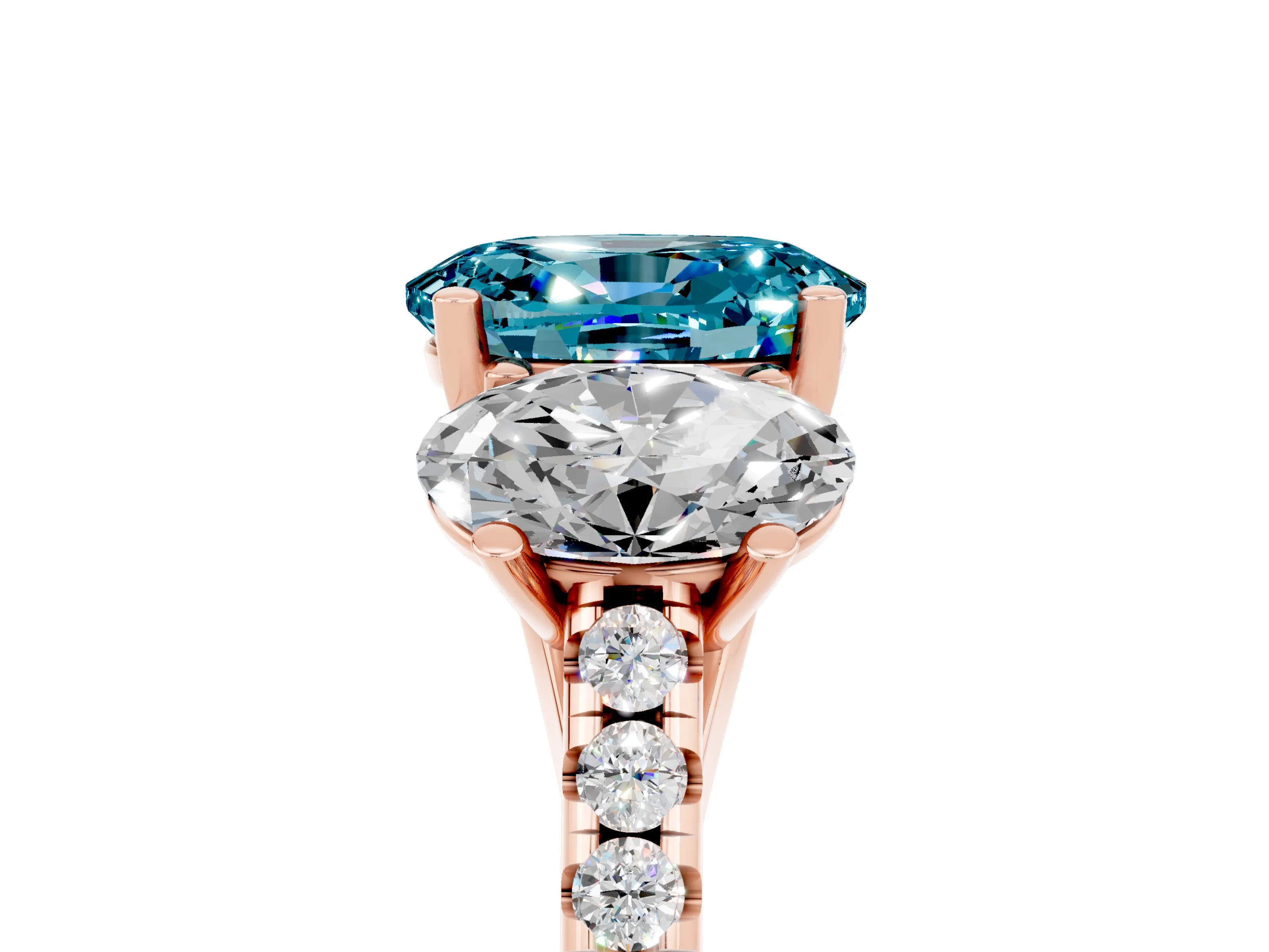 Rose gold Three-Stone Oval Cut Blue Topaz Ring with Pavé Band and Prong Setting_17