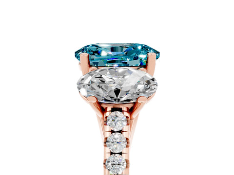 Rose gold Three-Stone Oval Cut Blue Topaz Ring with Pavé Band and Prong Setting_17