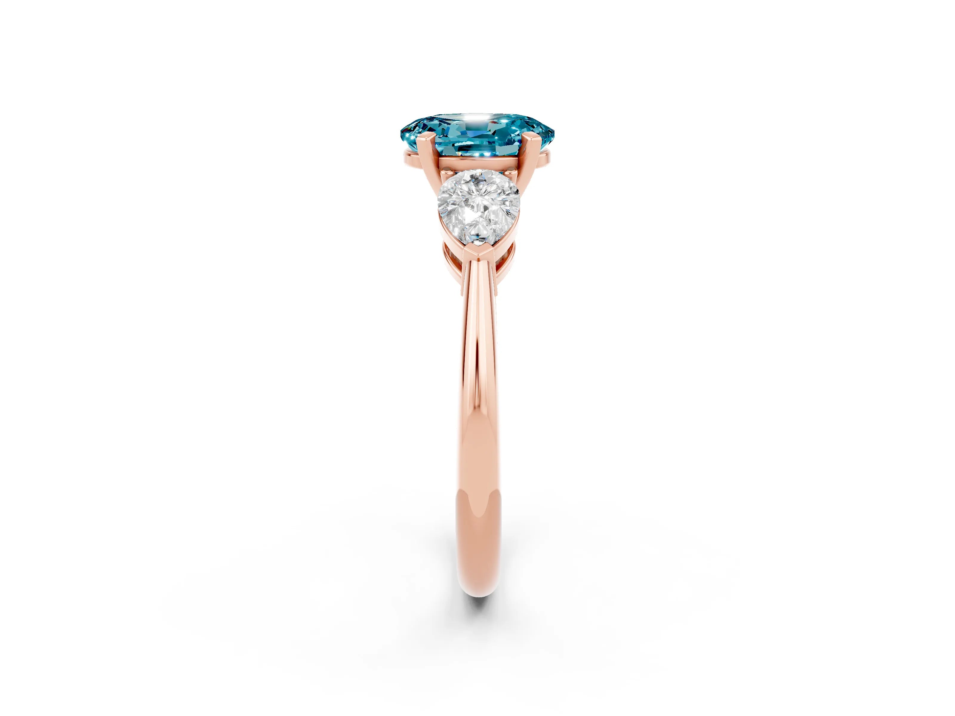 Rose gold Three-Stone Oval Cut Blue Topaz Ring with Pear Side Stones and Four-Prong Setting_2
