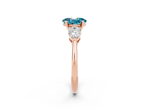Rose gold Three-Stone Oval Cut Blue Topaz Ring with Pear Side Stones and Four-Prong Setting_2