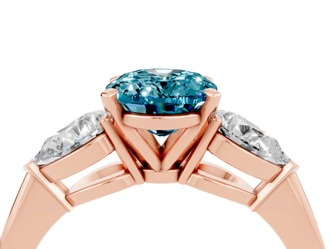 Rose gold Three-Stone Oval Cut Blue Topaz Ring with Pear Side Stones and Four-Prong Setting_4
