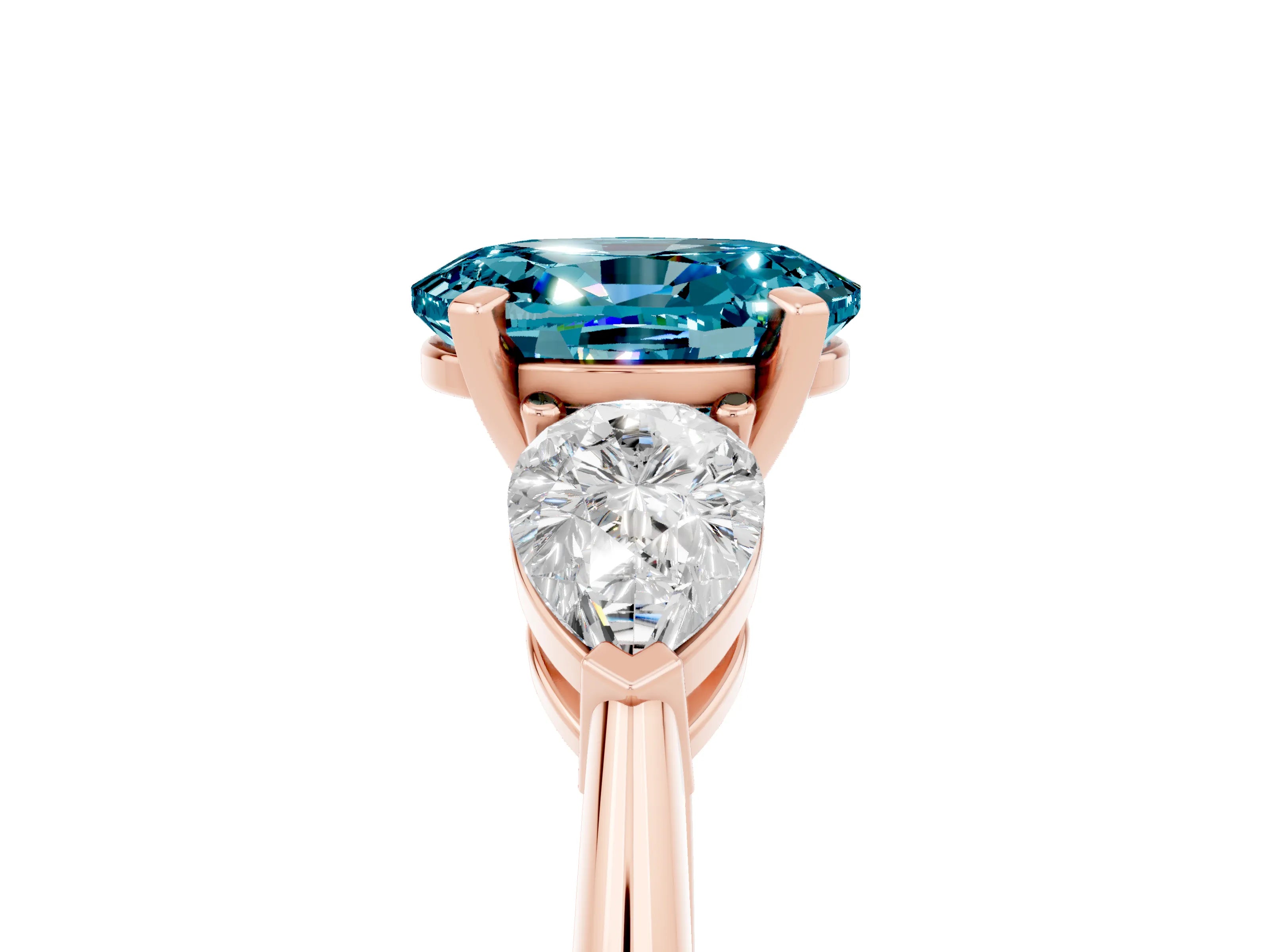 Rose gold Three-Stone Oval Cut Blue Topaz Ring with Pear Side Stones and Four-Prong Setting_5