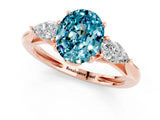 Rose gold Three-Stone Oval Cut Blue Topaz Ring with Pear  Side Stones in Four-Prong Setting_13