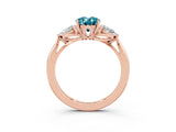 Rose gold Three-Stone Oval Cut Blue Topaz Ring with Pear  Side Stones in Four-Prong Setting_15