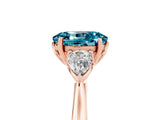 Rose gold Three-Stone Oval Cut Blue Topaz Ring with Pear  Side Stones in Four-Prong Setting_17