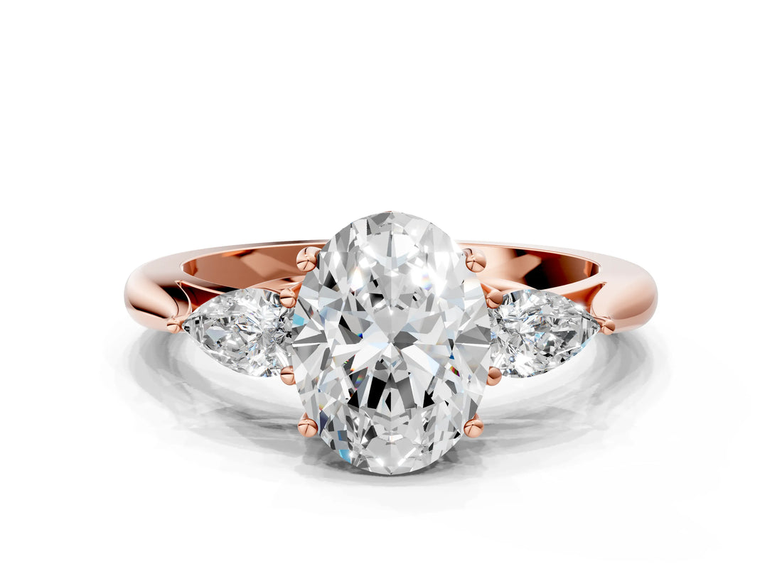 Rose gold Three-Stone Oval Cut Brilliant Diamond Solitaire Ring with Tapered Band and Four-Prong Setting_3