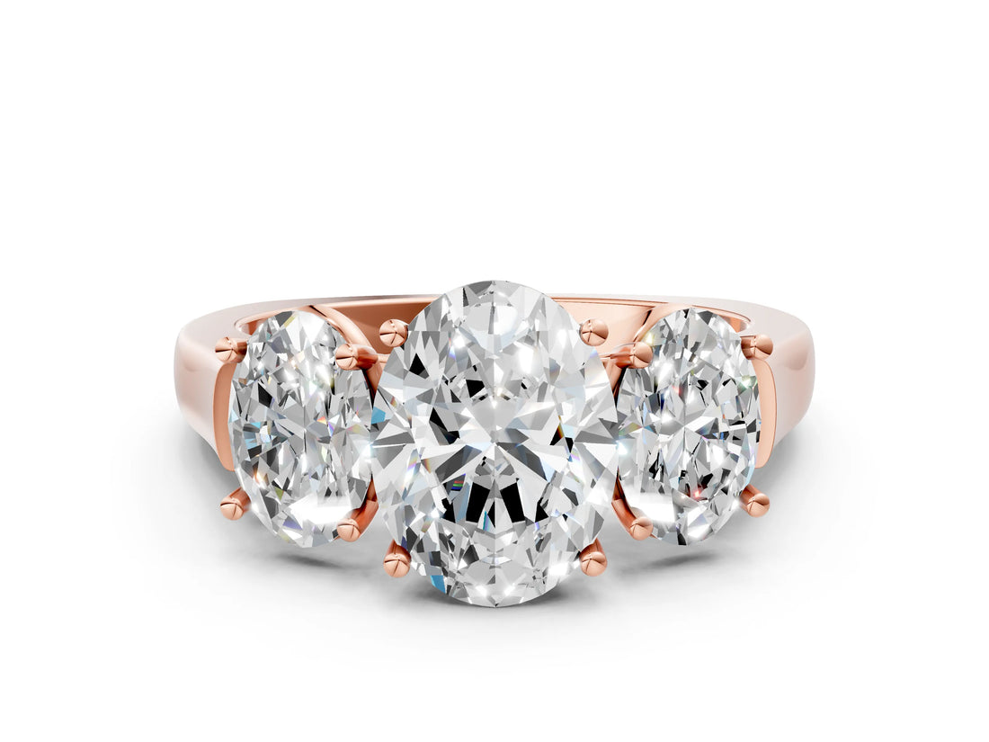 Rose gold Three-Stone Oval Cut Brilliant Diamond Trellis Ring with Comfort Fit Band_3