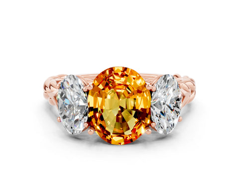 Rose gold Three-Stone Oval Cut Citrine Braided Band Ring with Four-Prong Setting_46