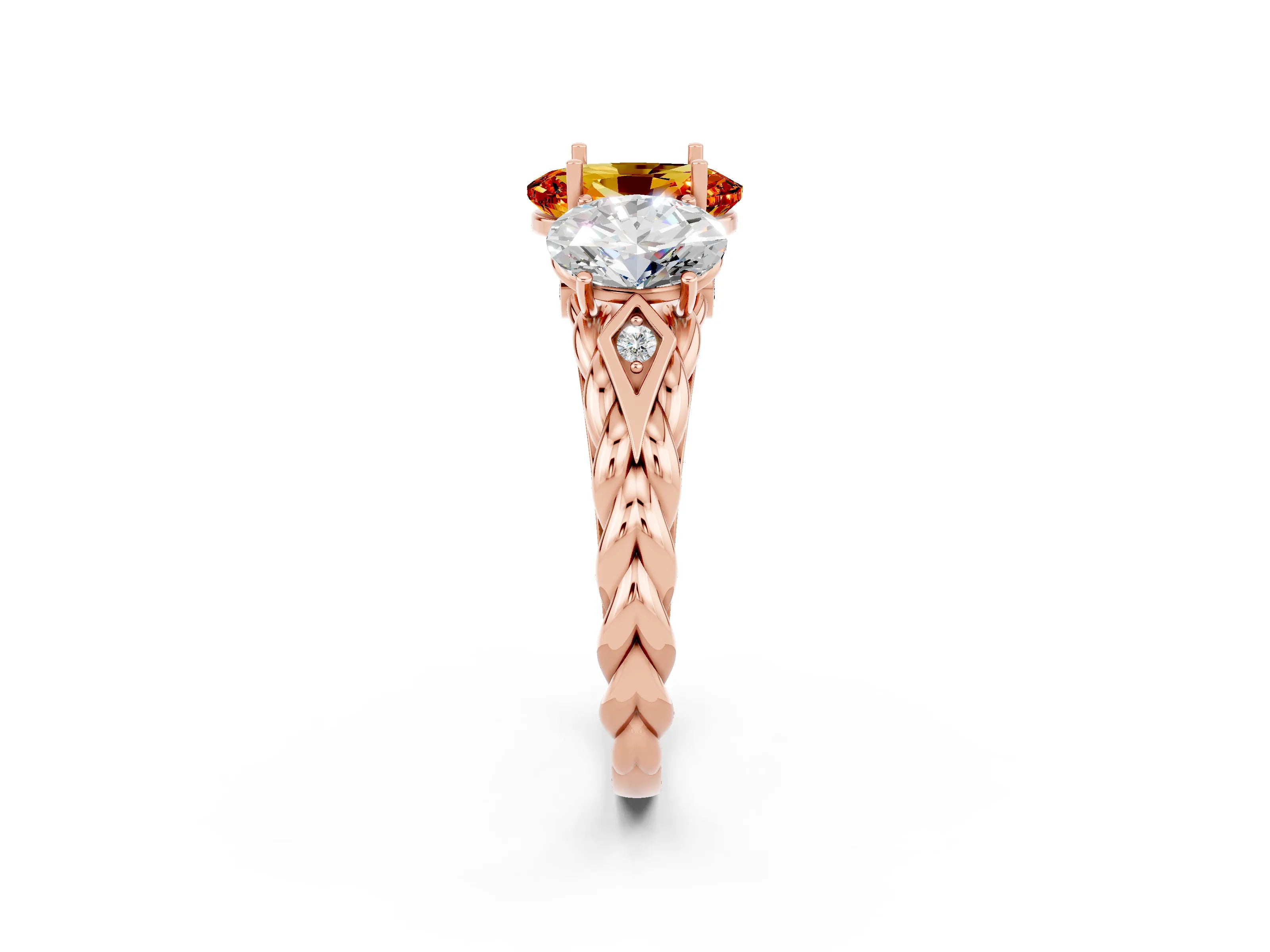 Rose gold Three-Stone Oval Cut Citrine Braided Band Ring with Four-Prong Setting_48