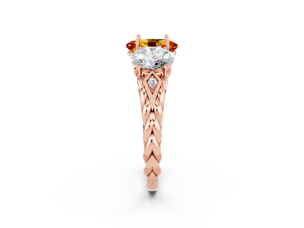 Rose gold Three-Stone Oval Cut Citrine Braided Band Ring with Four-Prong Setting