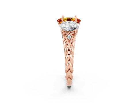 Rose gold Three-Stone Oval Cut Citrine Braided Band Ring with Four-Prong Setting_48