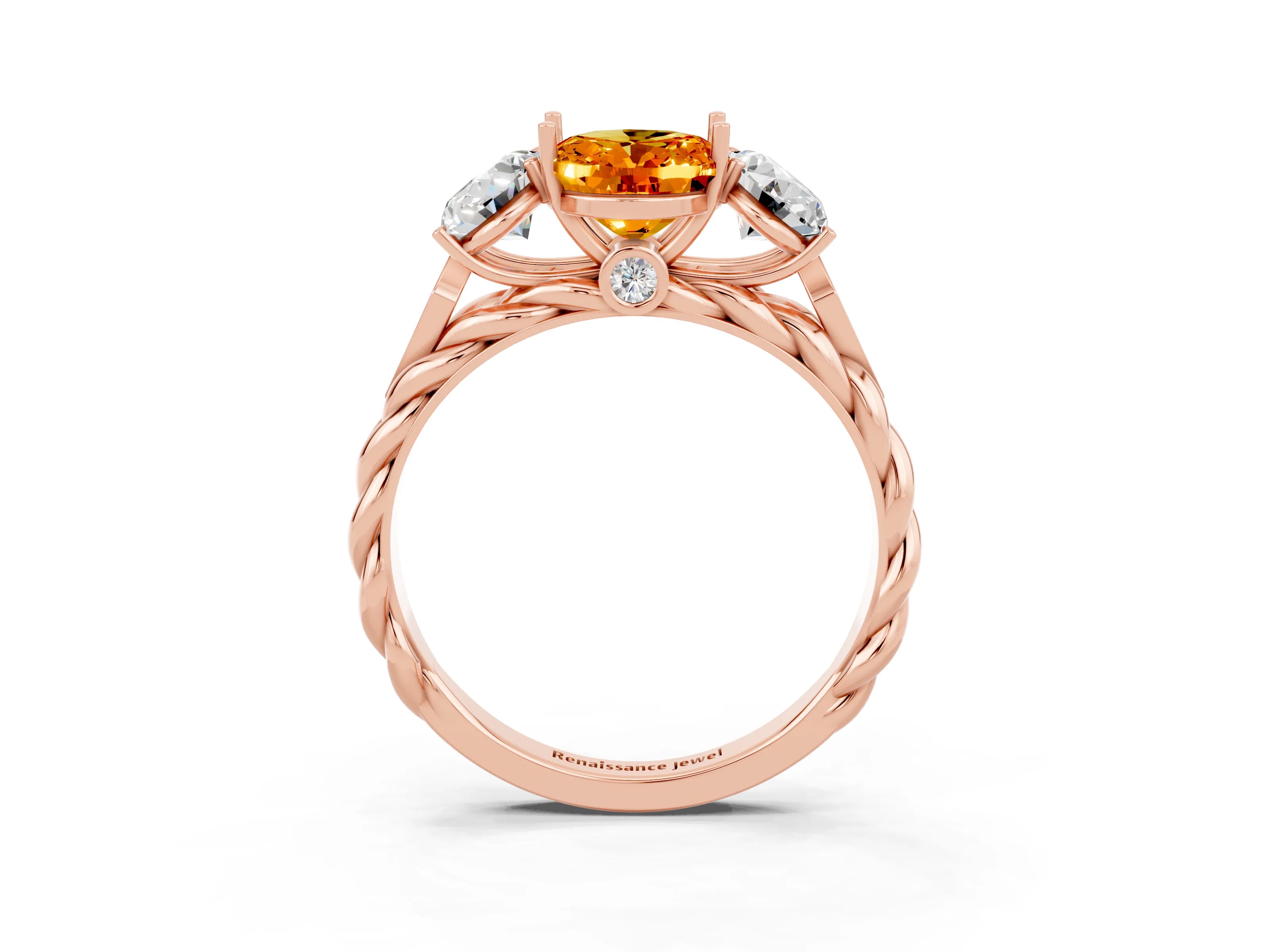 Rose gold Three-Stone Oval Cut Citrine Braided Band Ring with Four-Prong Setting_49