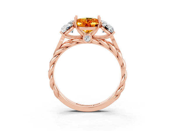 Rose gold Three-Stone Oval Cut Citrine Braided Band Ring with Four-Prong Setting