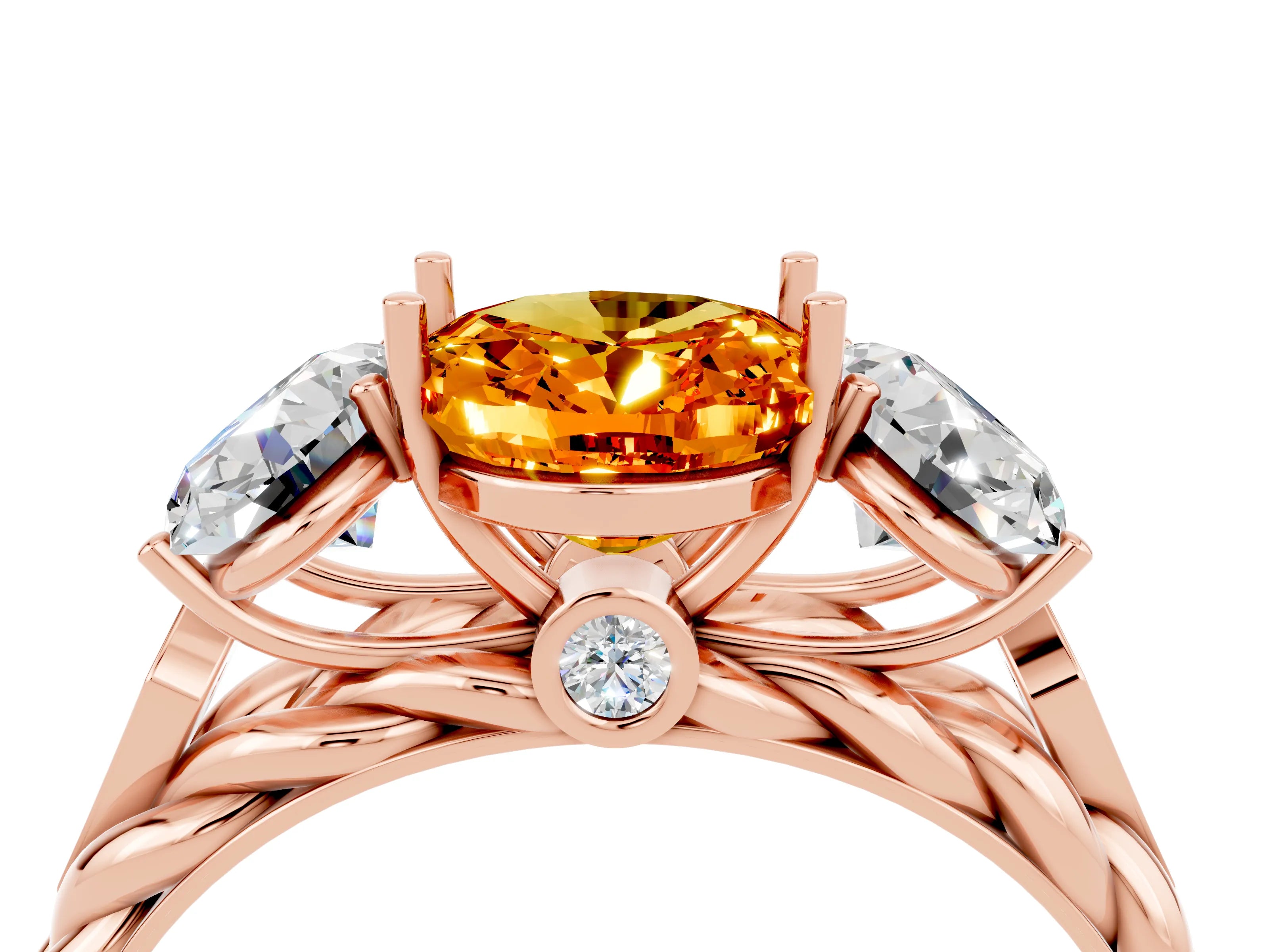 Rose gold Three-Stone Oval Cut Citrine Braided Band Ring with Four-Prong Setting_50