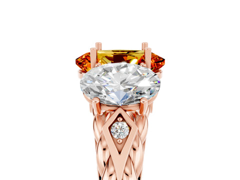 Rose gold Three-Stone Oval Cut Citrine Braided Band Ring with Four-Prong Setting_51