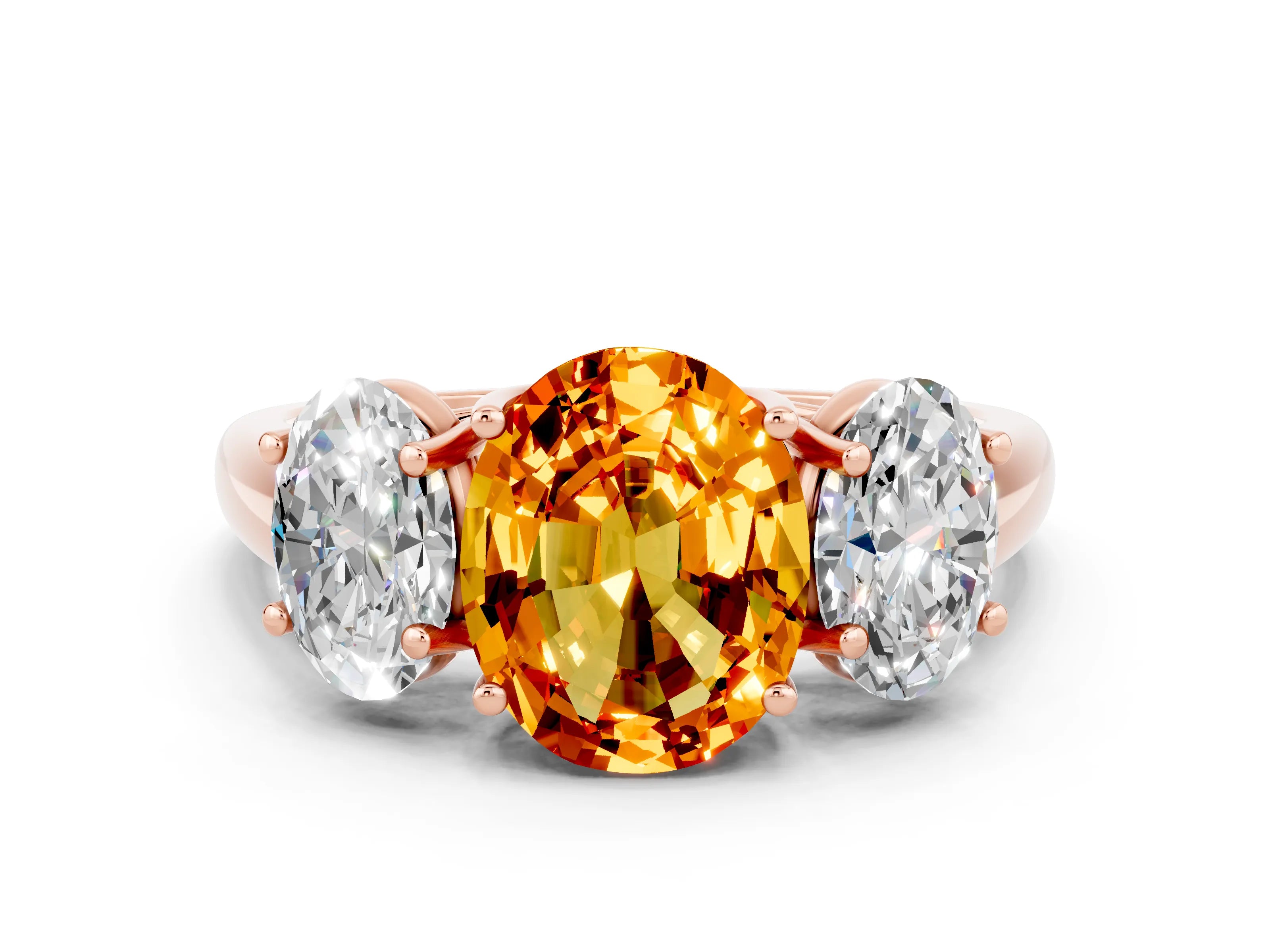 Rose gold Three-Stone Oval Cut Citrine Engagement Ring with Prong Setting