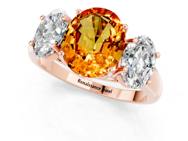 Rose gold Three-Stone Oval Cut Citrine Engagement Ring with Prong Setting