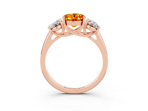 Rose gold Three-Stone Oval Cut Citrine Engagement Ring with Prong Setting