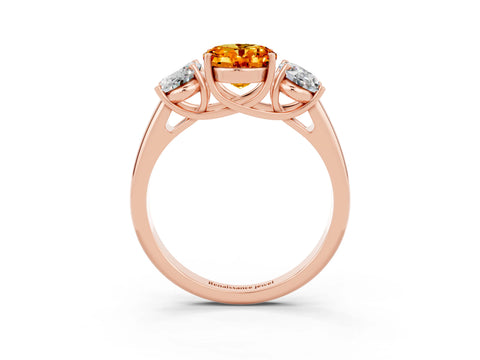 Rose gold Three-Stone Oval Cut Citrine Engagement Ring with Prong Setting_3