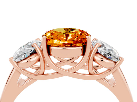 Rose gold Three-Stone Oval Cut Citrine Engagement Ring with Prong Setting_4