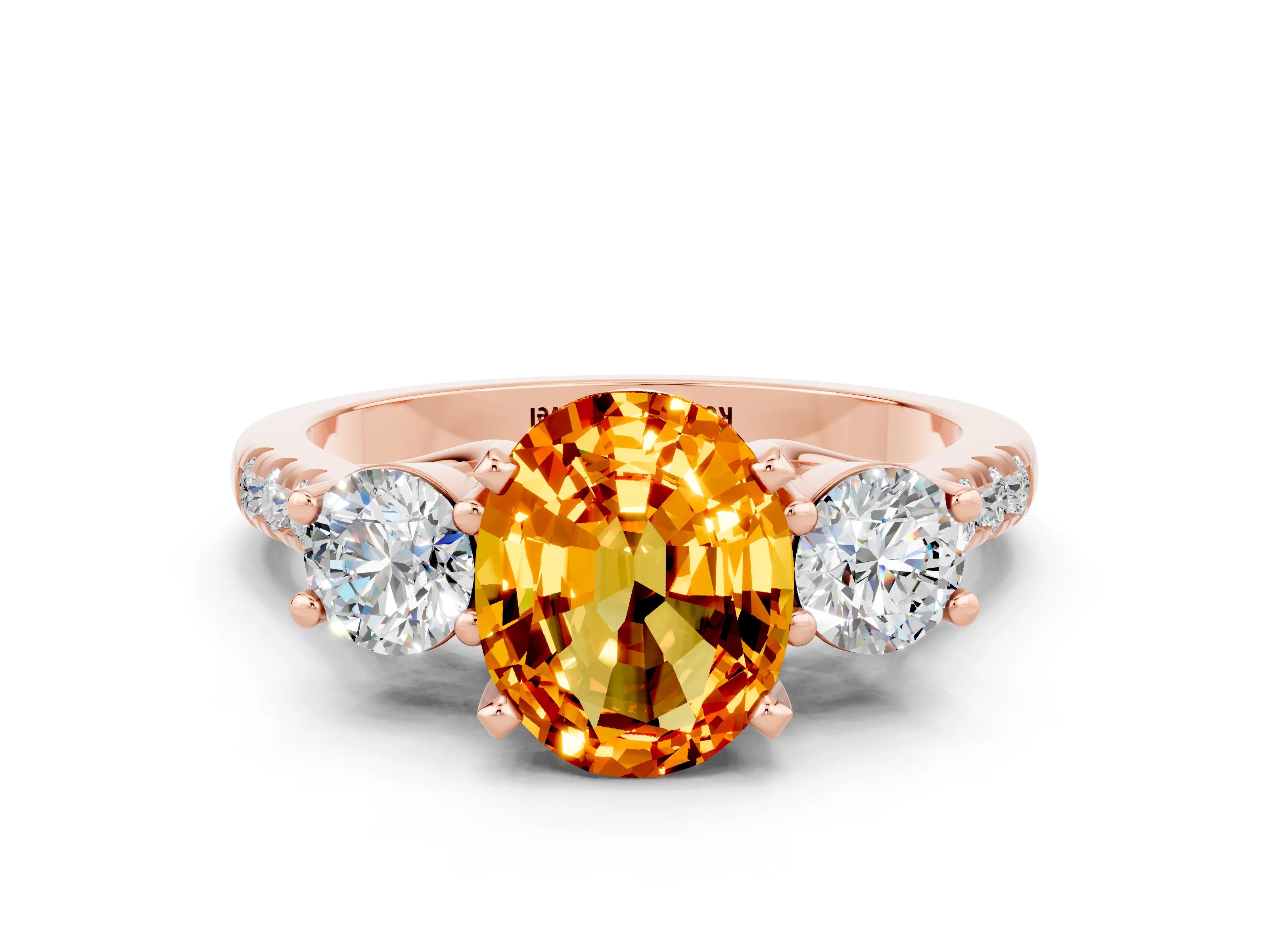 Rose gold Three-Stone Oval Cut Citrine Pavé Band with Four-Prong Setting