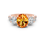 Rose gold Three-Stone Oval Cut Citrine Pavé Band with Four-Prong Setting