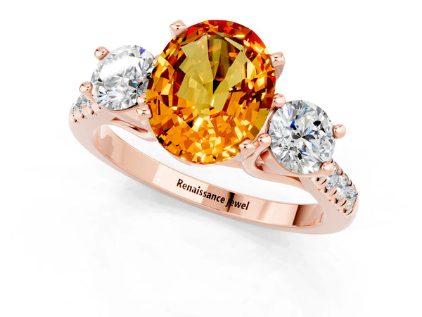 Rose gold Three-Stone Oval Cut Citrine Pavé Band with Four-Prong Setting